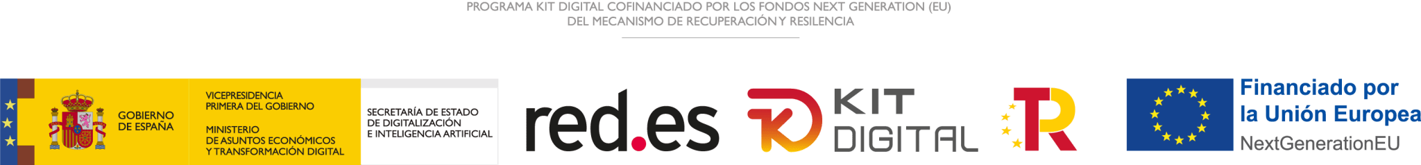 Programa Kit Digital cofinanciado por los fondos Next Generation de la Unión Europea, del Mecanismo de Recuperación y Resiliencia. Gobierno de España, red.es, Kit Digital, Plan de Recuperación, Transformación y Resiliencia y Unión Europea – NextGenerationEU.